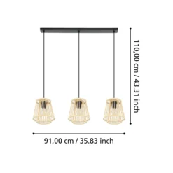Hykeham lámpara colgante, longitud 91 cm, natural, 3 luces, bambú