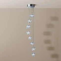 Ice Cube Lámpara colgante LED, 8 luces, cromo, cristal