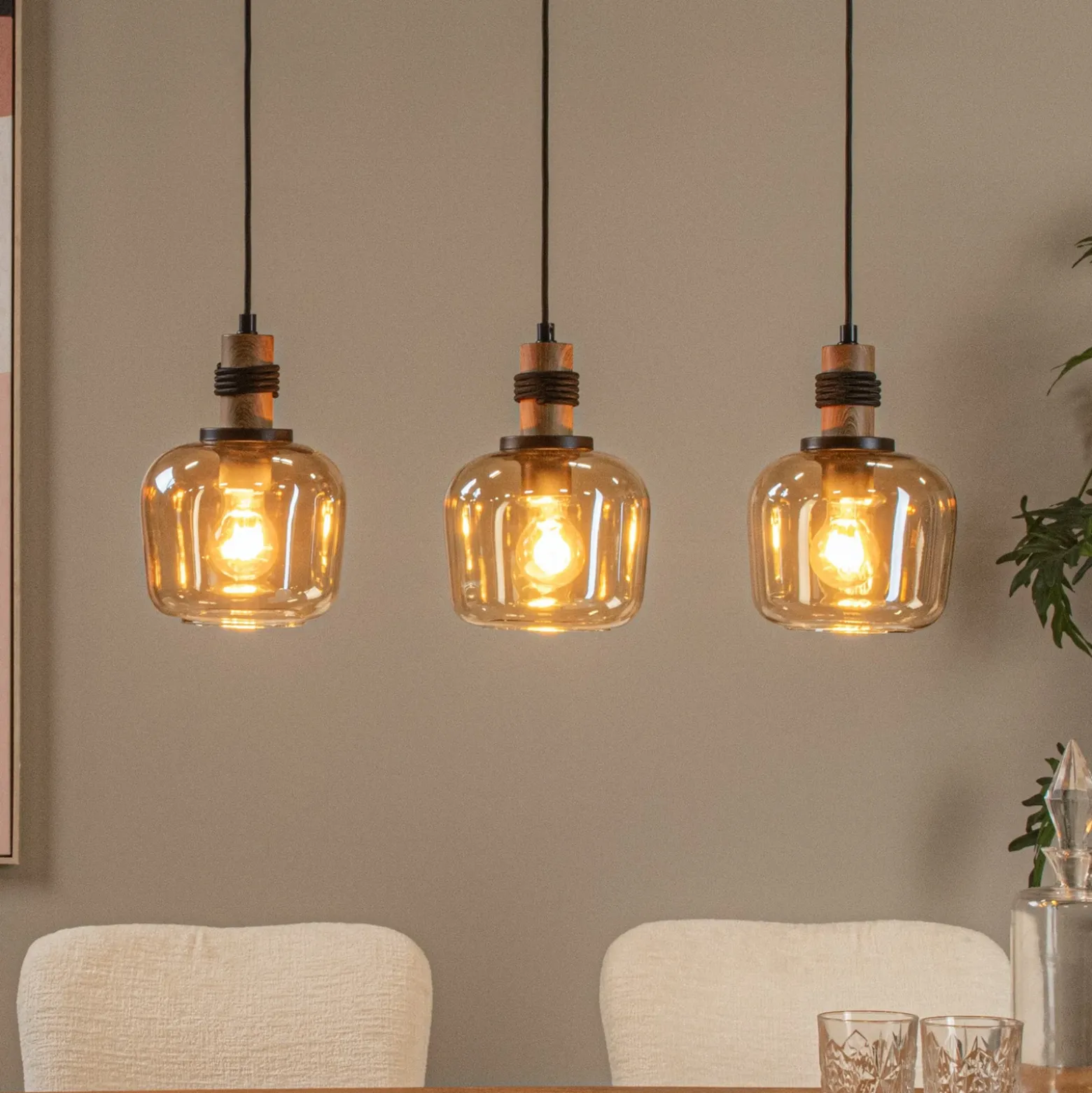 Ilona lámpara colgante, cristal, negro/ámbar, 3 luces
