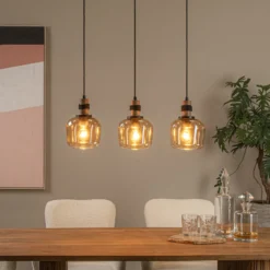 Ilona lámpara colgante, cristal, negro/ámbar, 3 luces