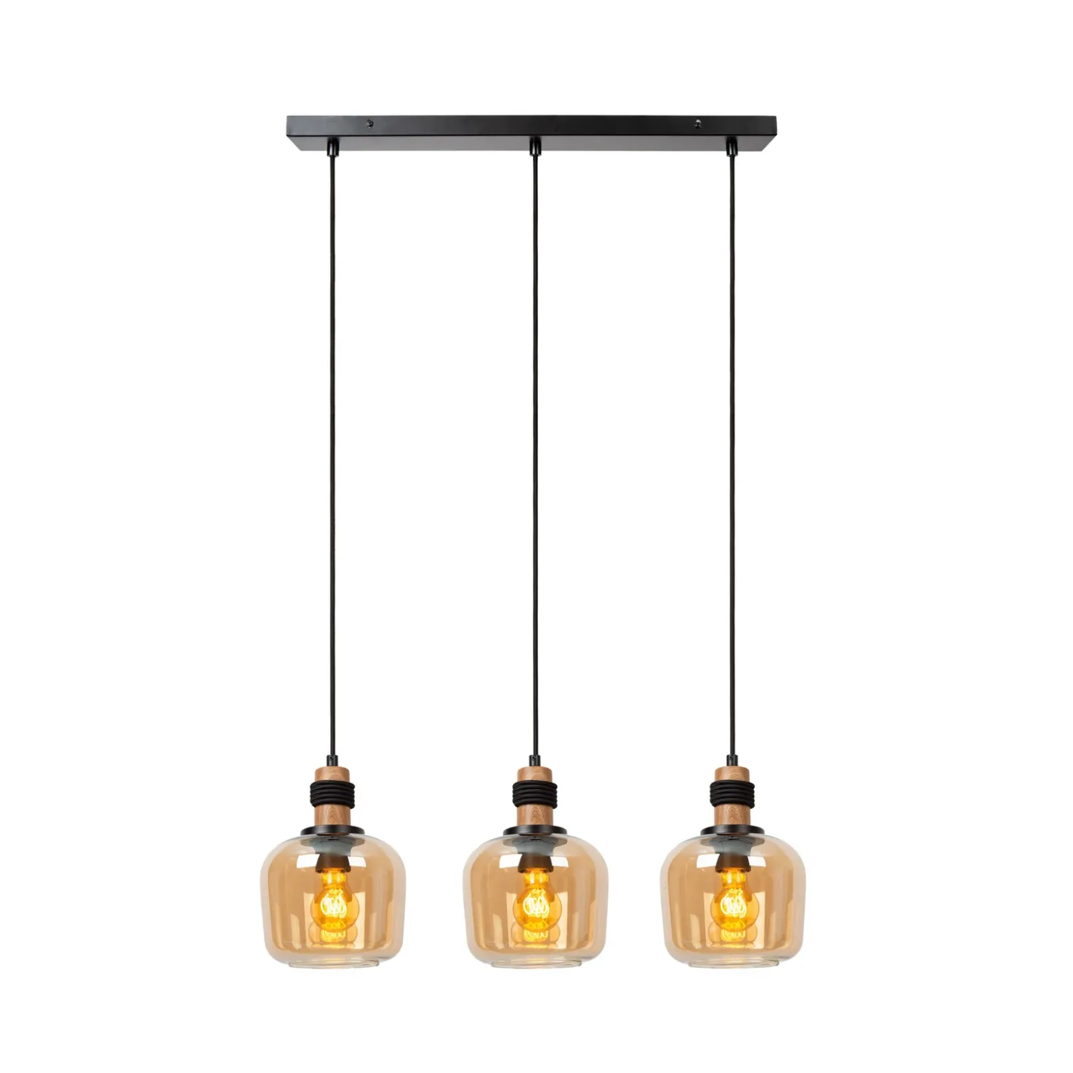 Ilona lámpara colgante, cristal, negro/ámbar, 3 luces