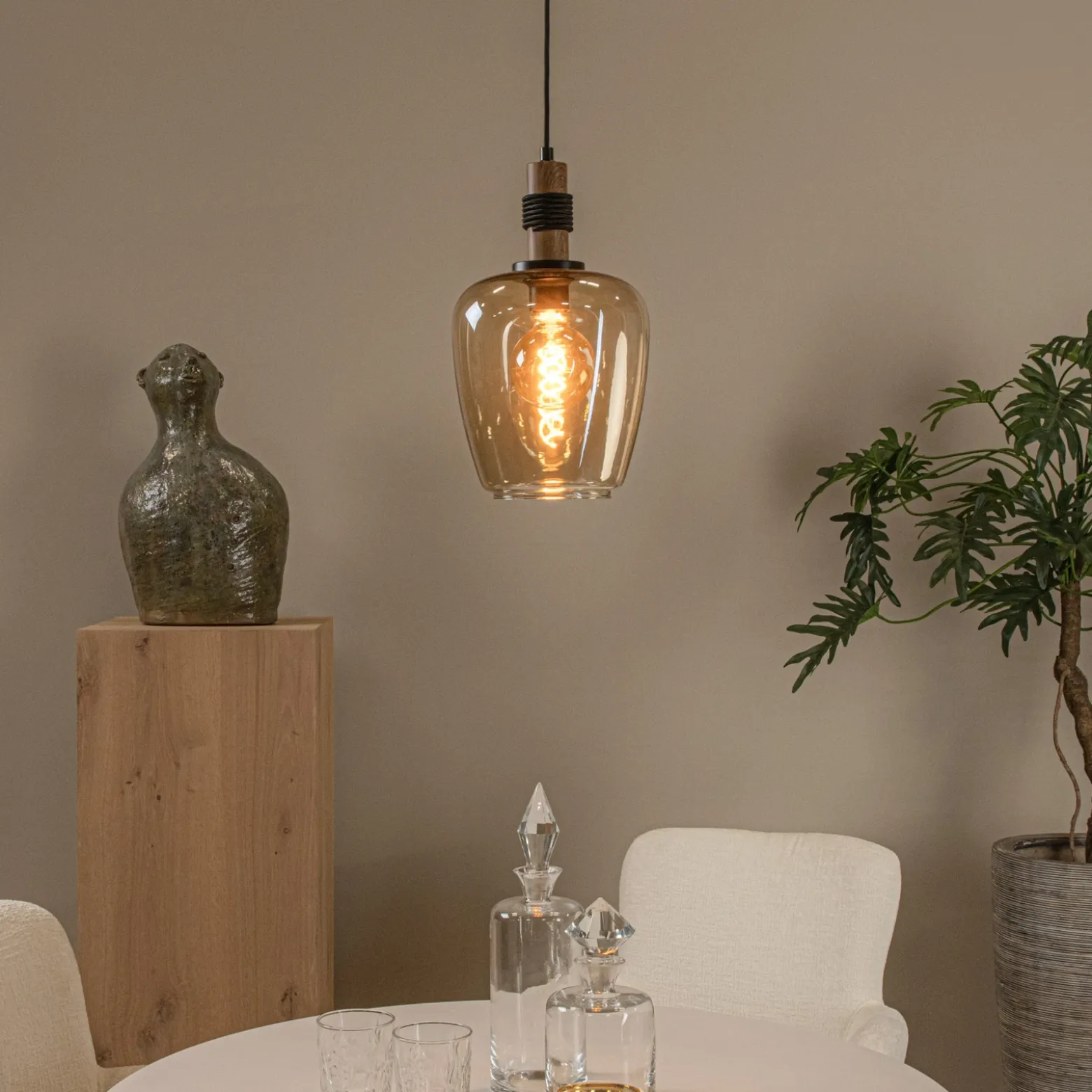Ilona lámpara colgante, cristal, Ø 22 cm, negro/ámbar, 1 luz