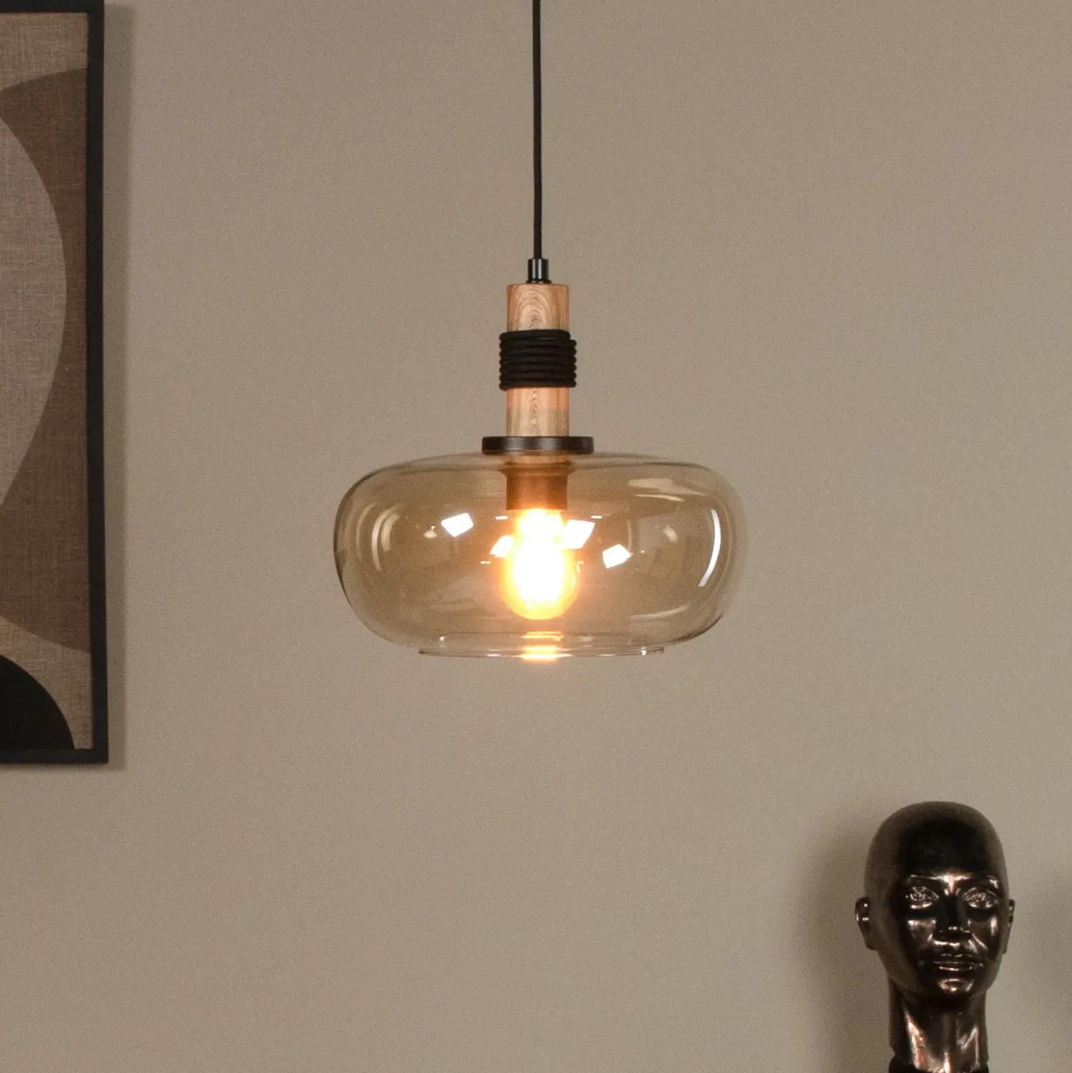 Ilona lámpara colgante, cristal, Ø 30 cm, negro/ámbar, 1 luz
