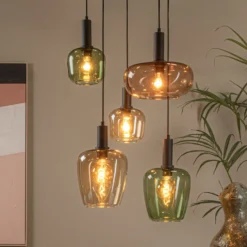 Ilona lámpara colgante, cristal, multicolor, Ø 45 cm, 5 luces