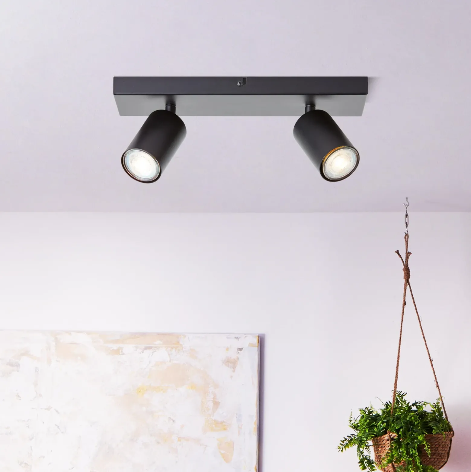 Jello downlight de techo, longitud 32 cm, negro, 2 luces, metal