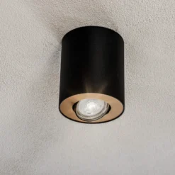 Juego de downlights, negro/dorado, 12 cm de altura, orientables, GU10