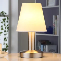 Juego de 2 lámparas de sobremesa Hanno en textil blanco