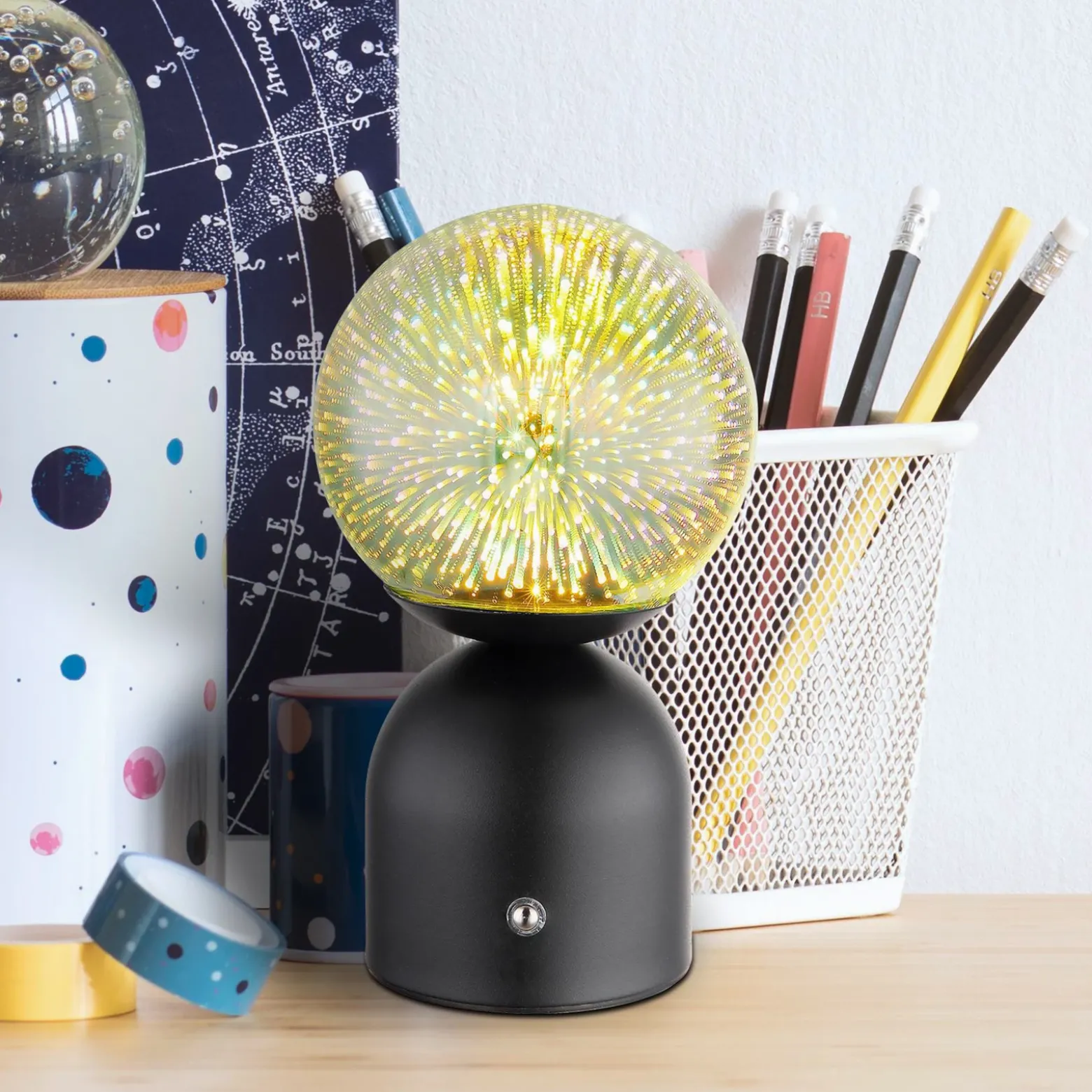 Julsy lámpara de mesa LED recargable, negra, 3D, altura 21 cm, CCT
