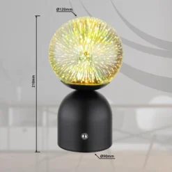 Julsy lámpara de mesa LED recargable, negra, 3D, altura 21 cm, CCT