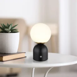 Julsy lámpara de mesa LED recargable, negra, altura 21 cm, metal, CCT