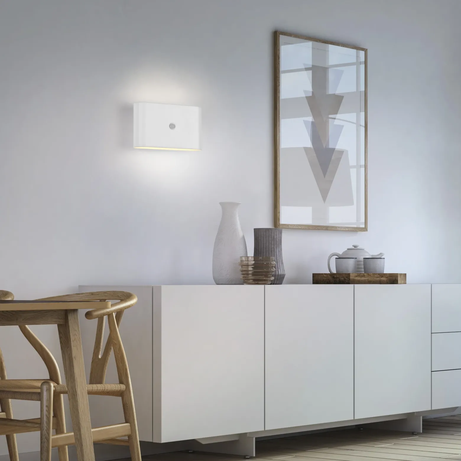 JUST LIGHT. aplique de pared LED recargable Ziddy, blanca, sensor 3000 K