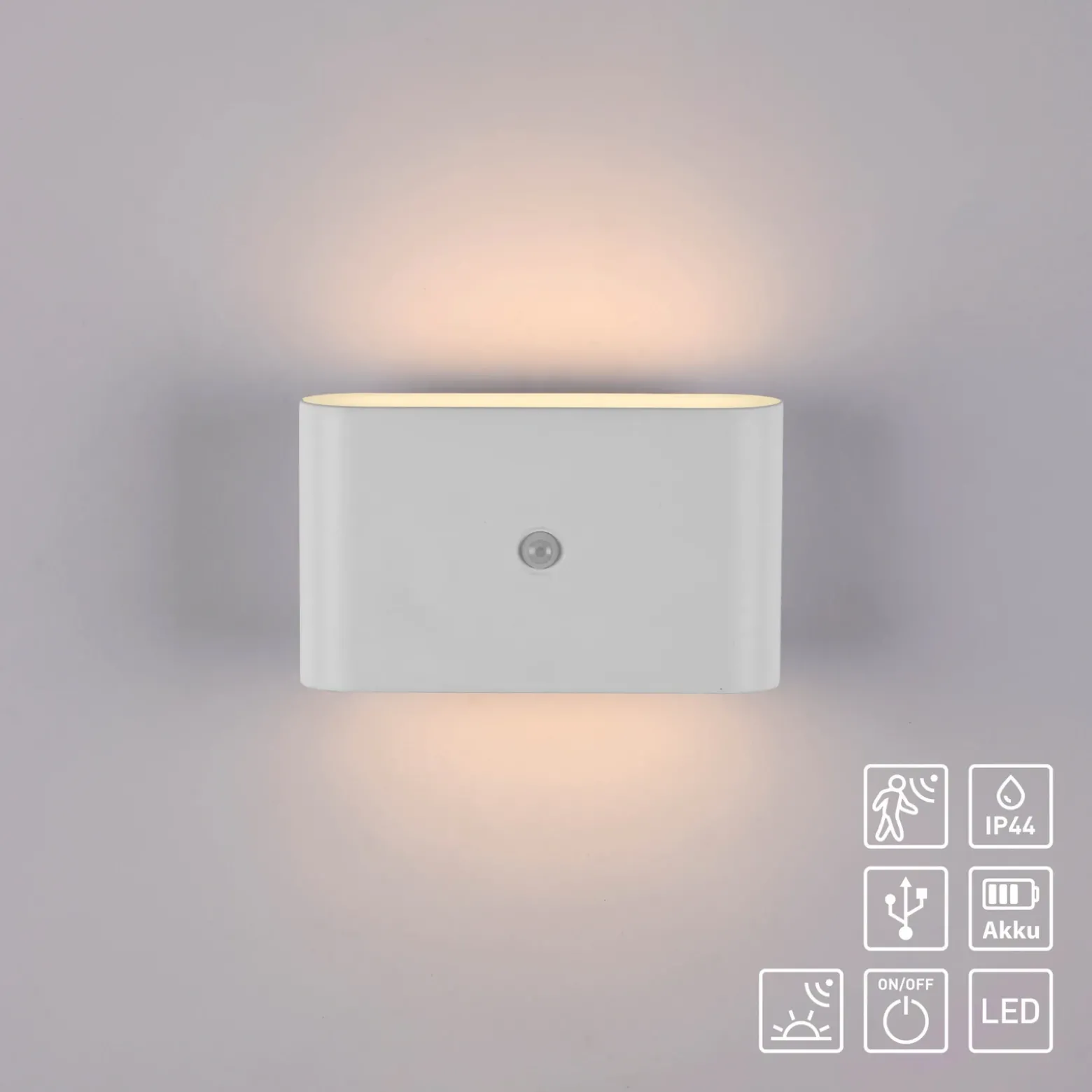 JUST LIGHT. aplique de pared LED recargable Ziddy, blanca, sensor 3000 K