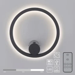 JUST LIGHT. Aplique de pared recargable LED Archie, negra, 3000 K