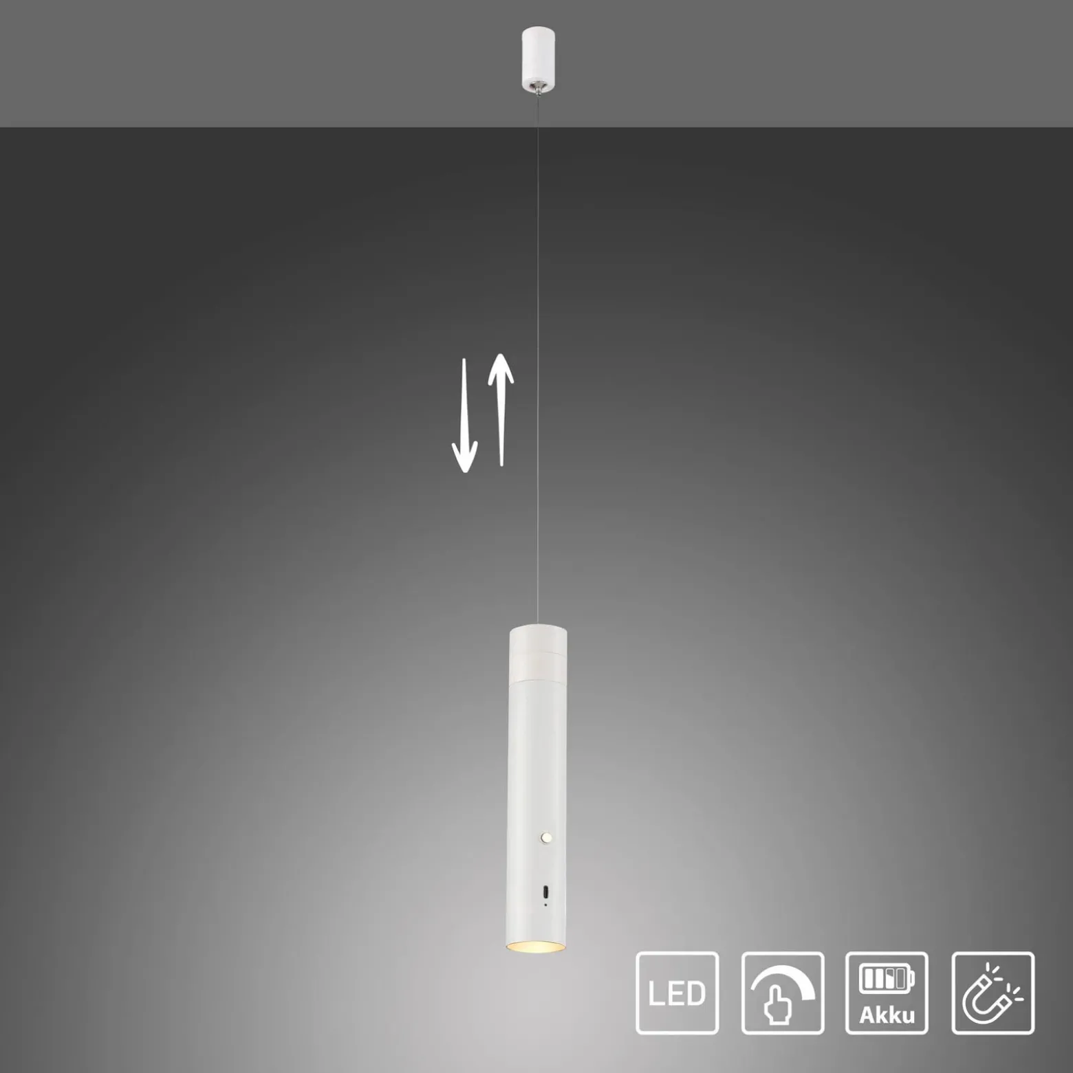 JUST LIGHT. Lámpara colgante LED recargable Attach, blanco, hierro