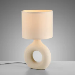 JUST LIGHT. Lámpara de mesa Carara, base de cerámica, beige