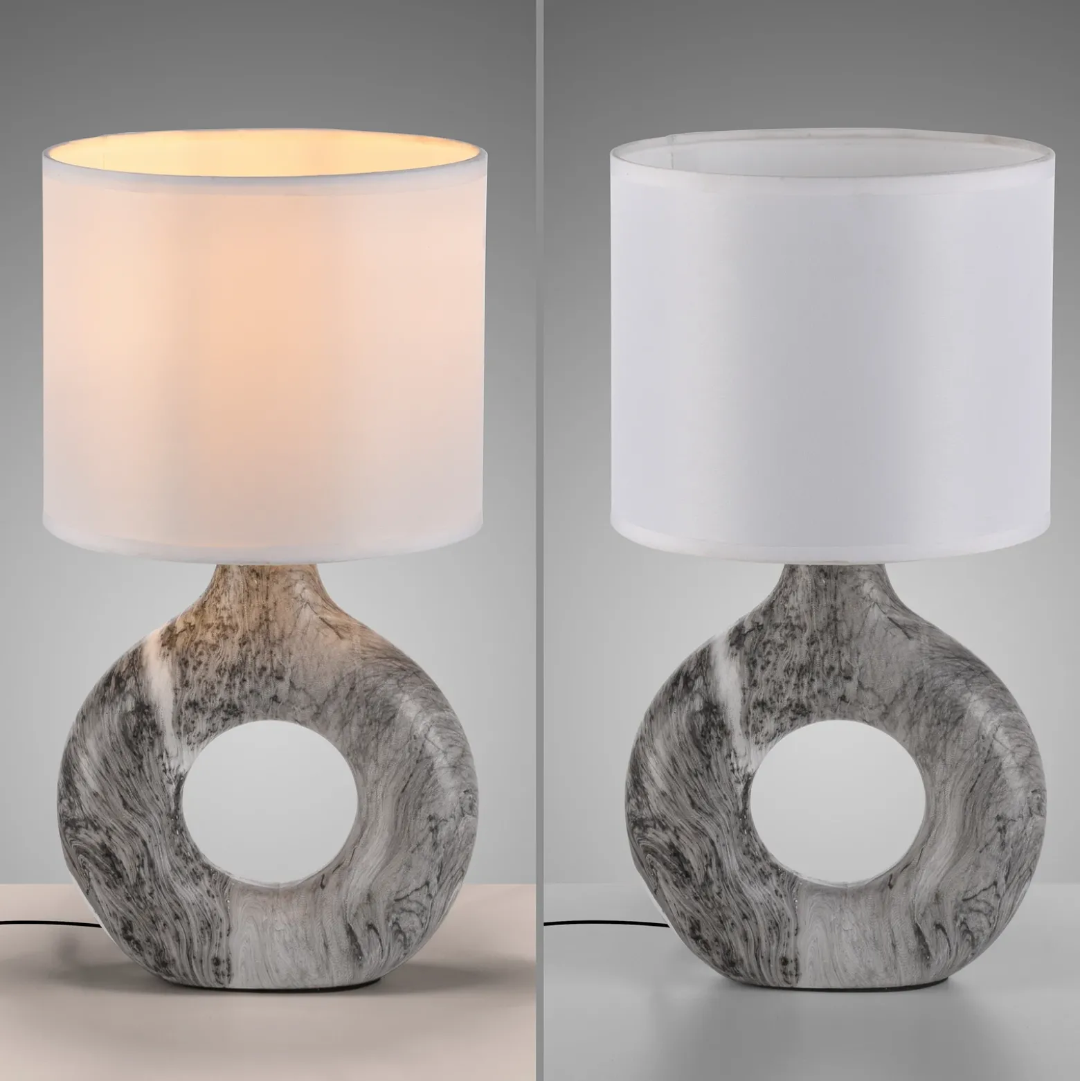 JUST LIGHT. Lámpara de mesa Carara, base de cerámica, gris