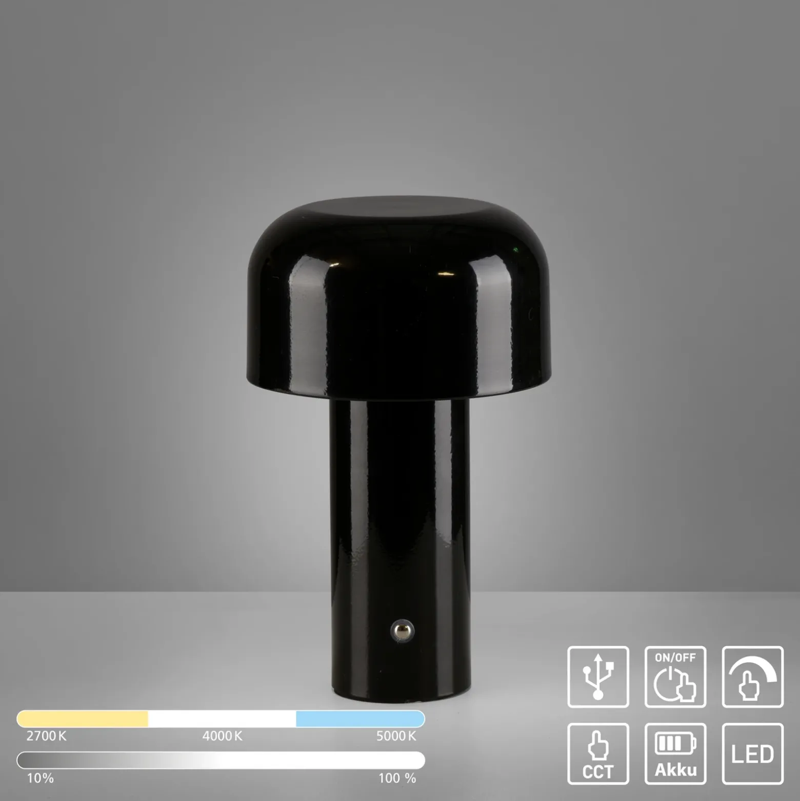 JUST LIGHT. Lámpara de mesa LED recargable Agnes, negra, hierro, CCT