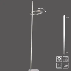 JUST LIGHT. Lámpara de pie LED Ritus plata hierro atenuable 3000 K