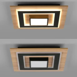 JUST LIGHT. Lámpara de techo LED Tola, angular, 2 luces, madera, 3000 K