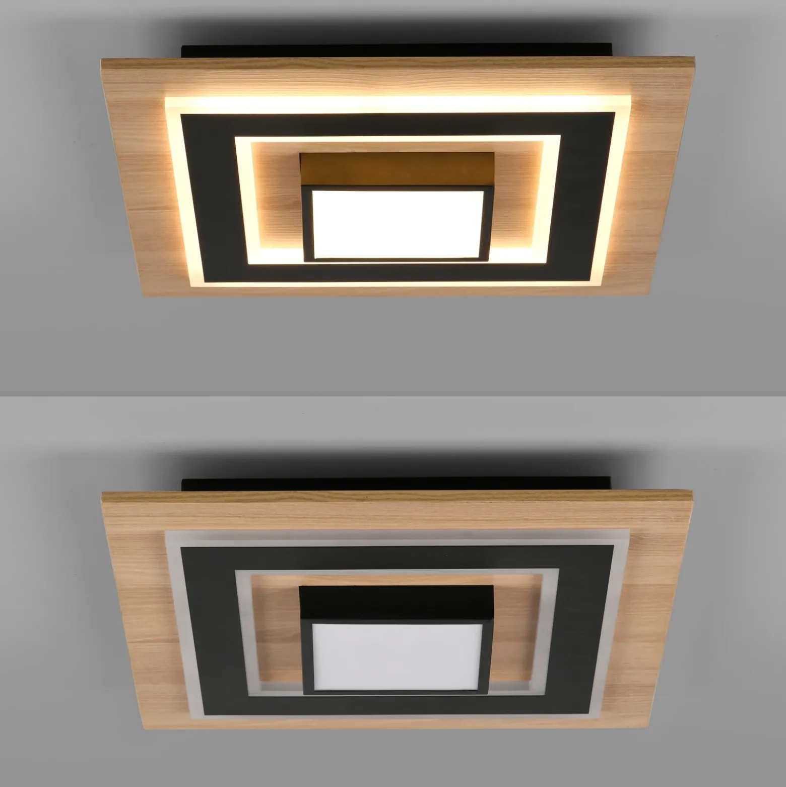 JUST LIGHT. Lámpara de techo LED Tola, angular, 2 luces, madera, 3000 K