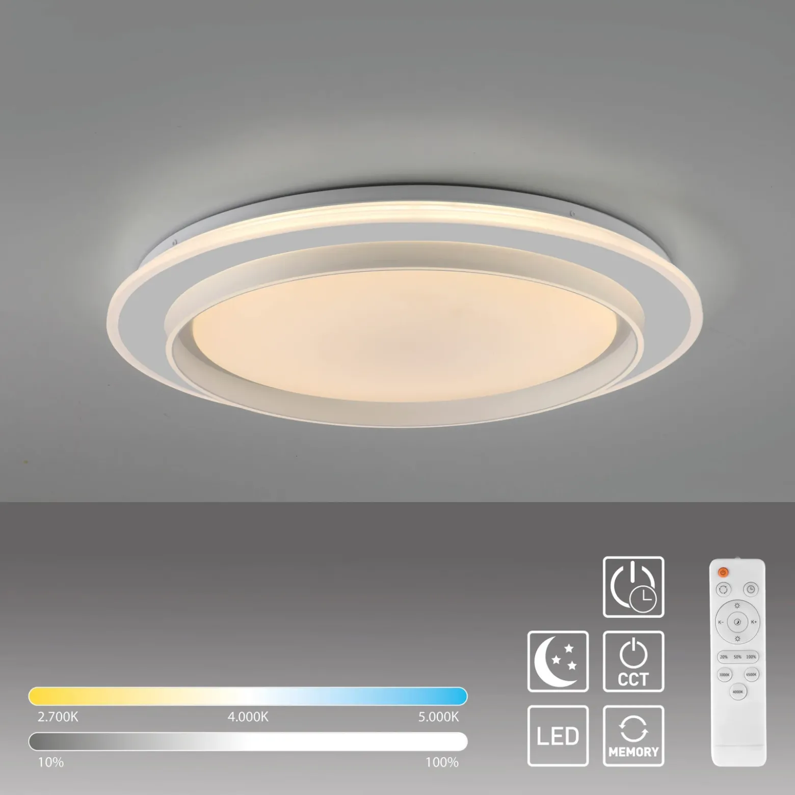 JUST LIGHT. Lámpara LED de techo Lago Ø 49,3 cm CCT control remoto