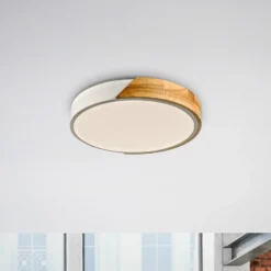 JUST LIGHT. Plafón LED Bila, blanco, Ø 32 cm, madera