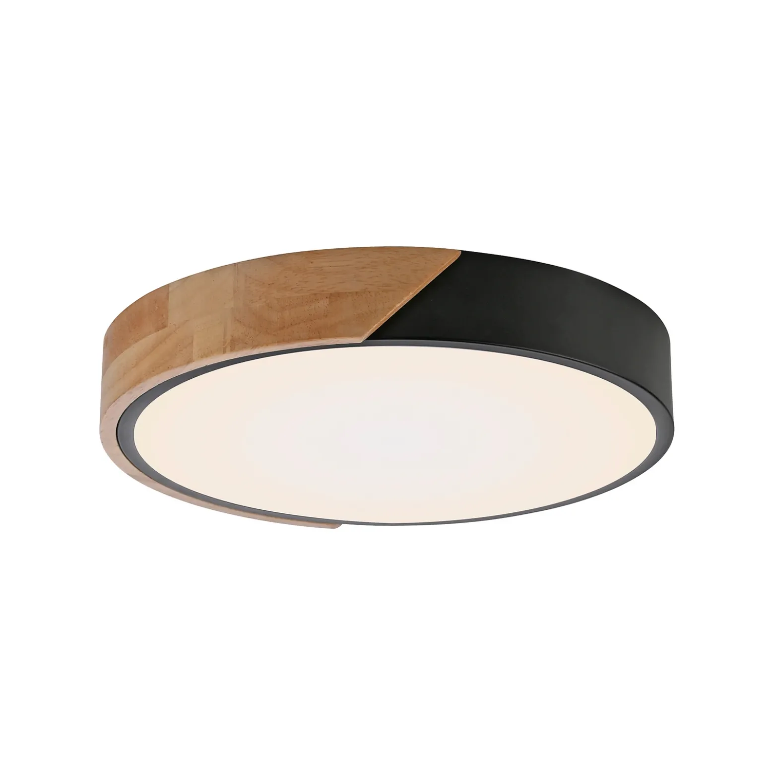 JUST LIGHT. Plafón LED Bila, negro, Ø 32 cm, madera