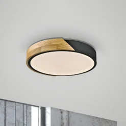 JUST LIGHT. Plafón LED Bila, negro, Ø 32 cm, madera