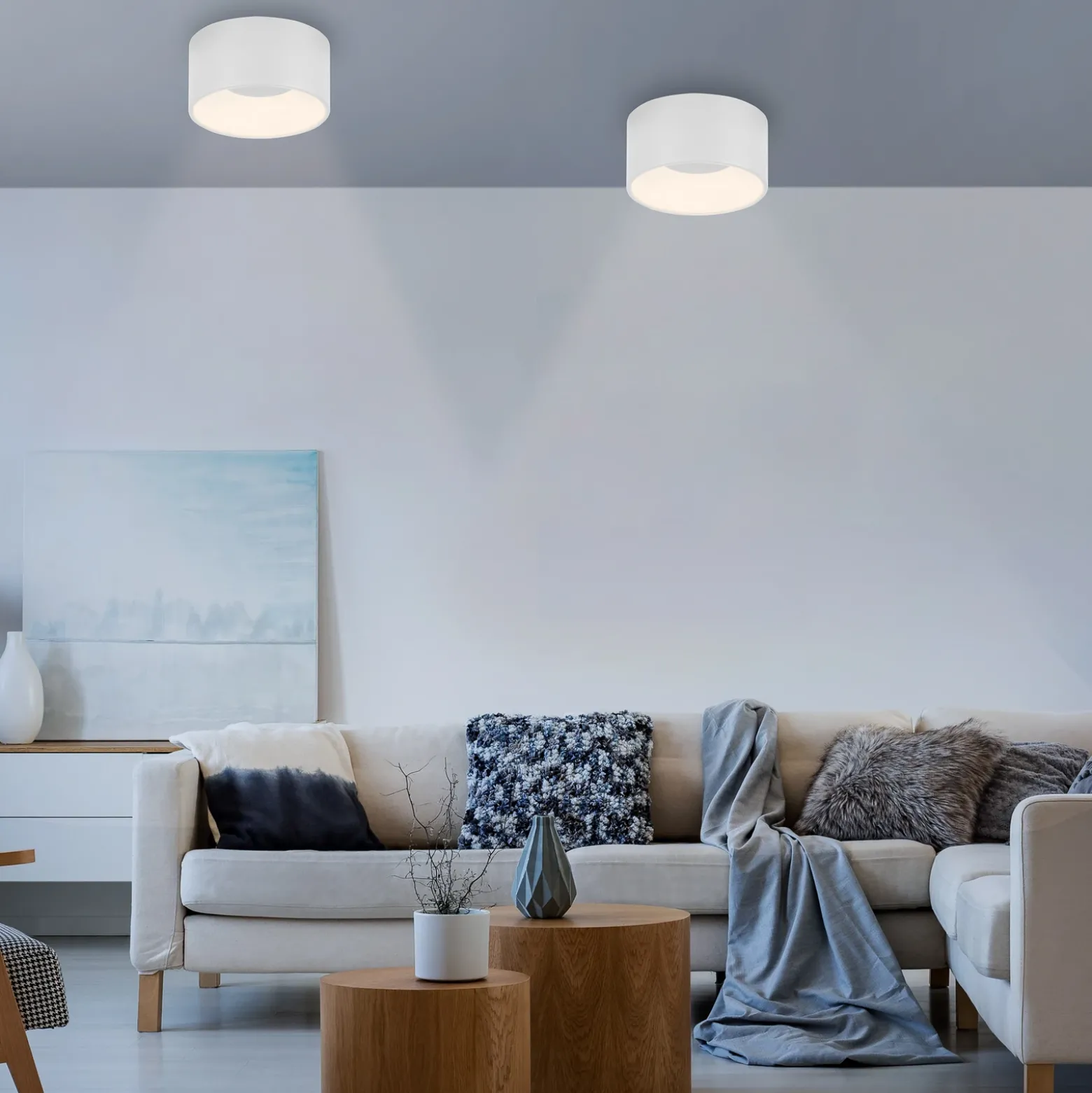 JUST LIGHT. Plafón LED Tanika, blanco, Ø 16 cm, atenuable