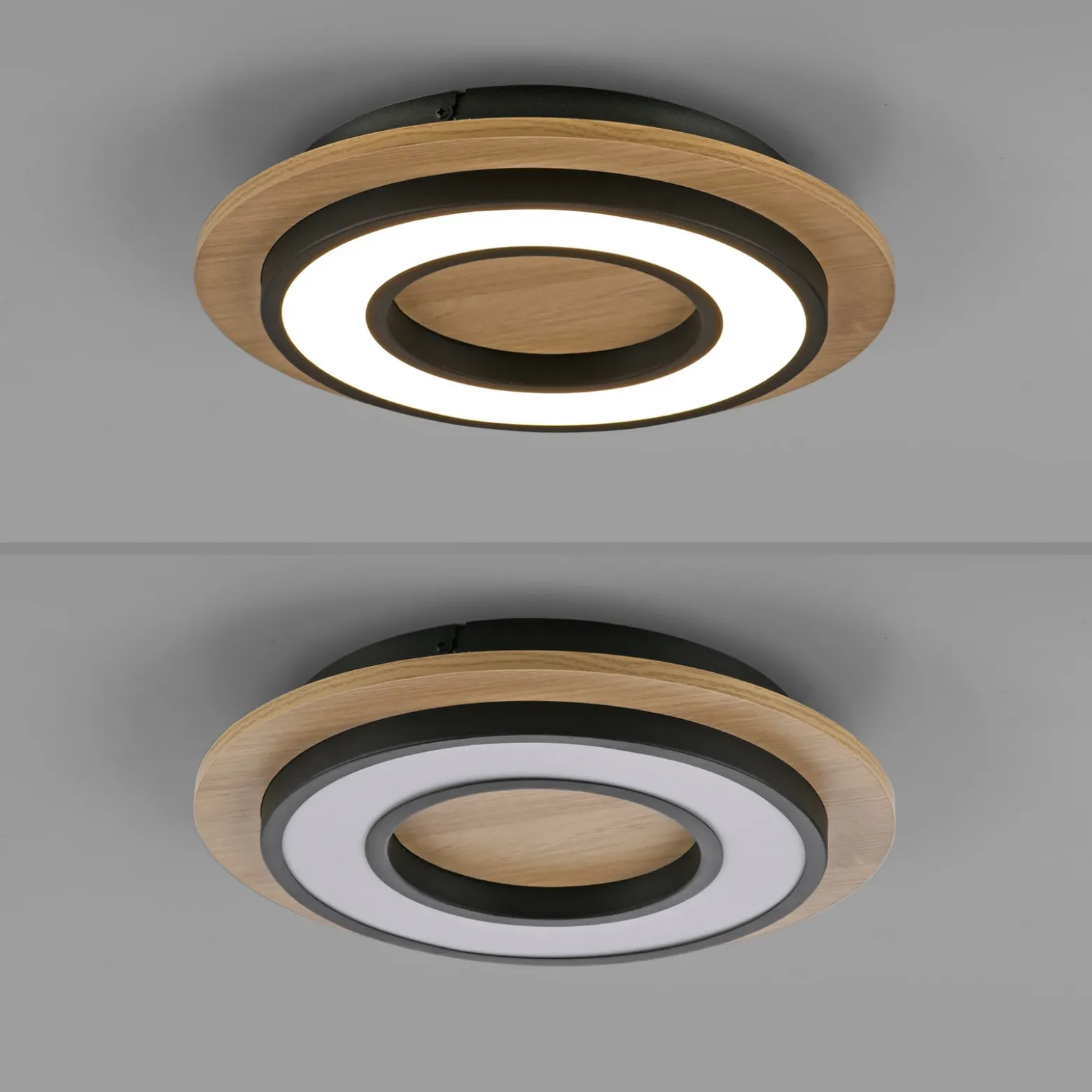 JUST LIGHT. Plafón LED Tola, redondo, madera, 3.000 K