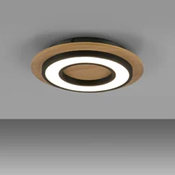 JUST LIGHT. Plafón LED Tola, redondo, madera, 3.000 K