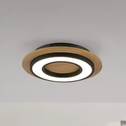 JUST LIGHT. Plafón LED Tola, redondo, madera, 3.000 K