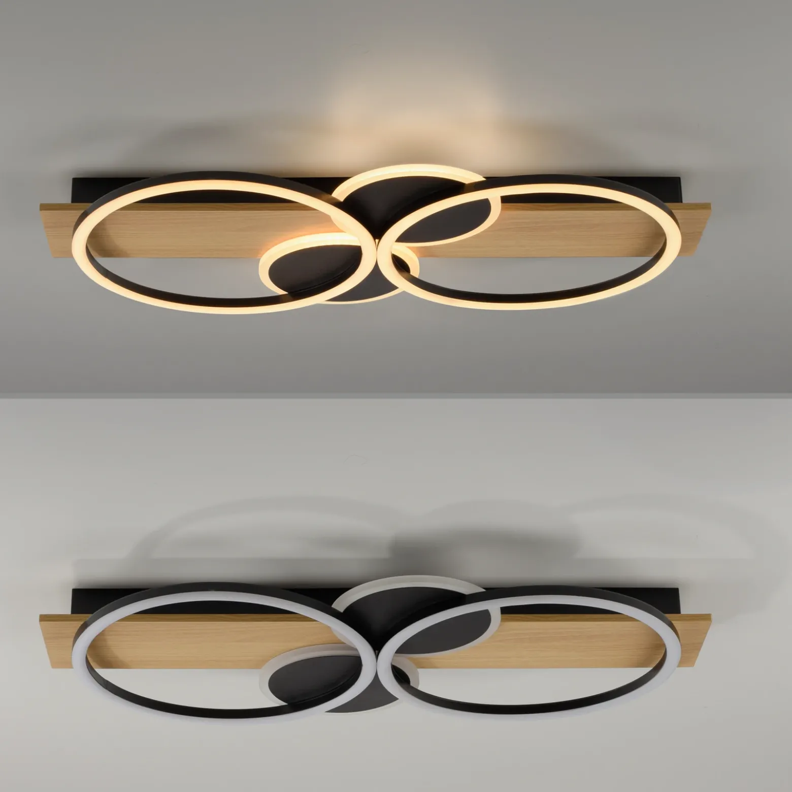 JUST LIGHT. Trooper Plafón LED, hierro, madera