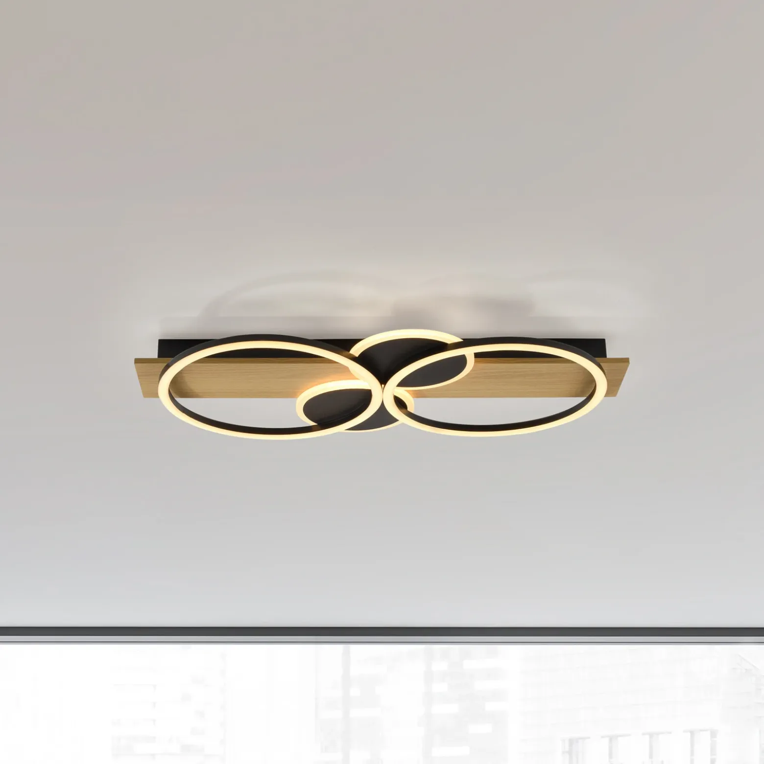 JUST LIGHT. Trooper Plafón LED, hierro, madera