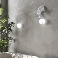 Karman aplique de pared Maoo, cerámica blanca, cristal, figura de gato