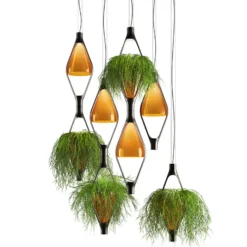 kdln Lámpara colgante LED Viceversa, cristal ámbar, 2 luces