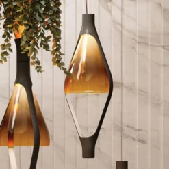 kdln Lámpara colgante LED Viceversa, cristal ámbar, 2 luces