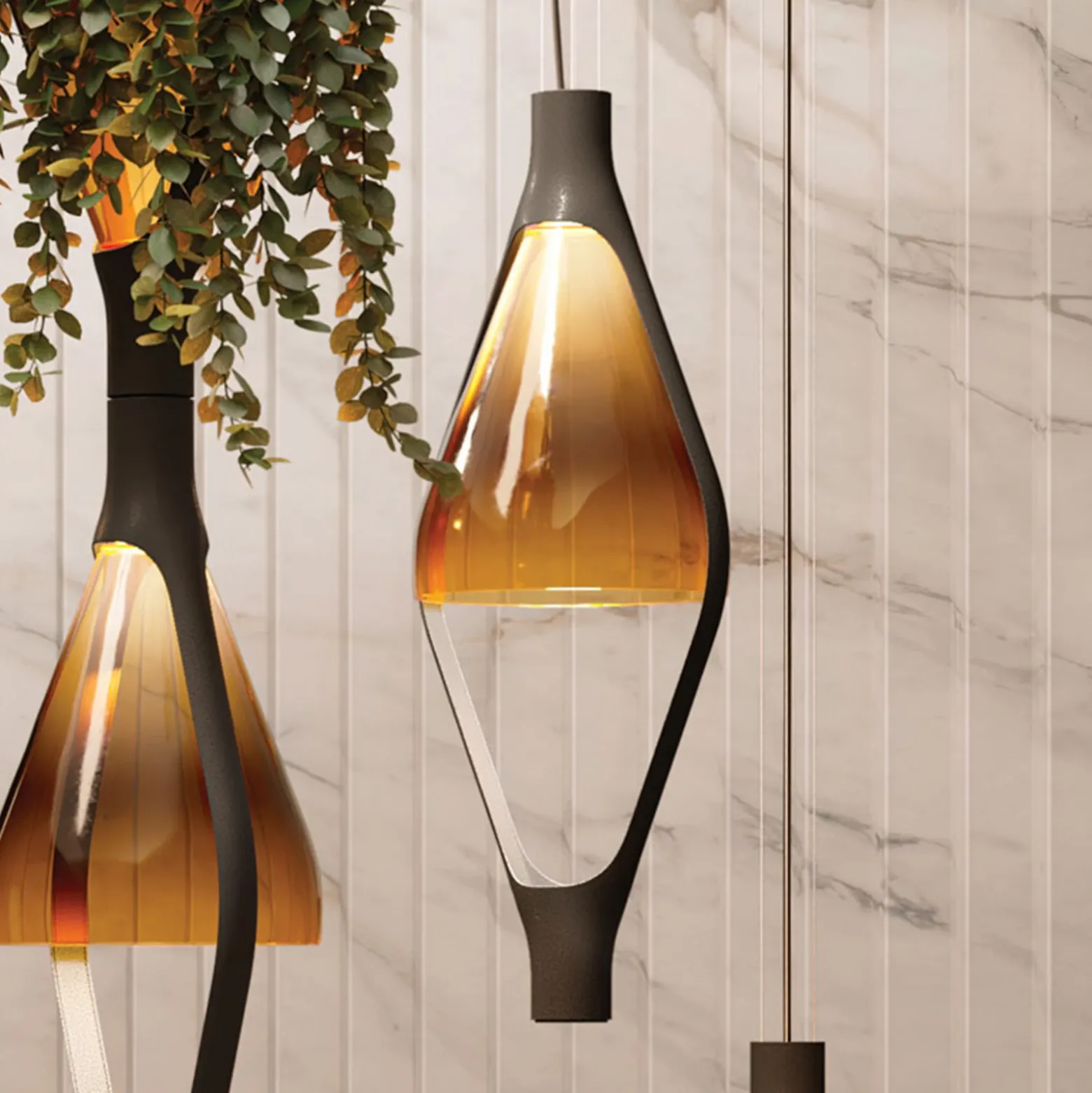 kdln Lámpara colgante LED Viceversa, cristal ámbar, 2 luces