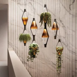 kdln Lámpara colgante LED Viceversa, cristal ámbar, 2 luces
