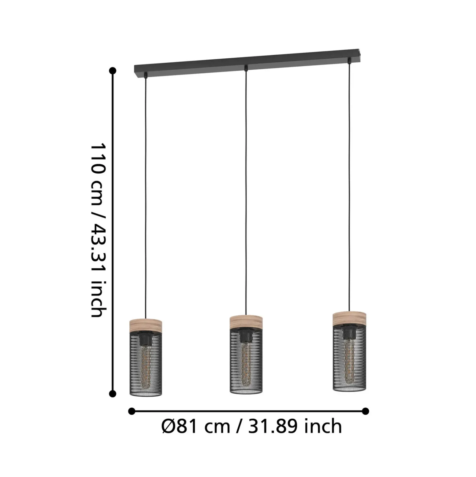 Klinsdale lámpara colgante, negro/marrón, 3 luces.