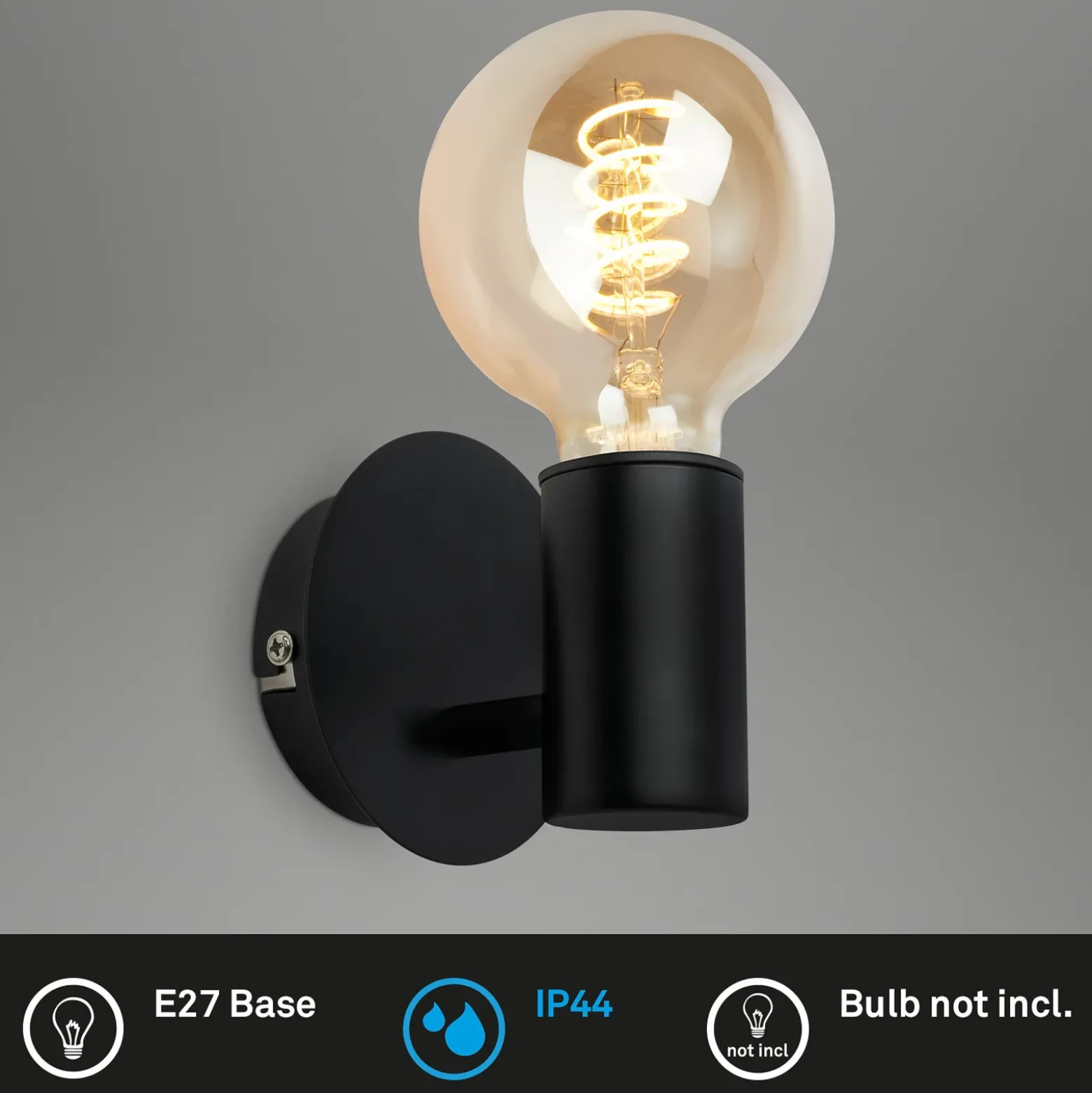 Kosol aplique de pared para cuarto de baño, IP44, E27, negro