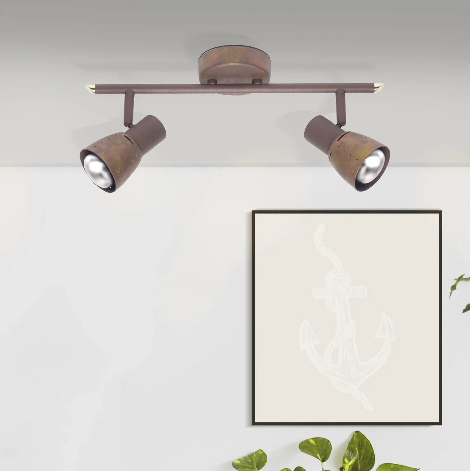 Lava downlight de techo, longitud 37 cm, cobre antiguo, 2 luces, metal