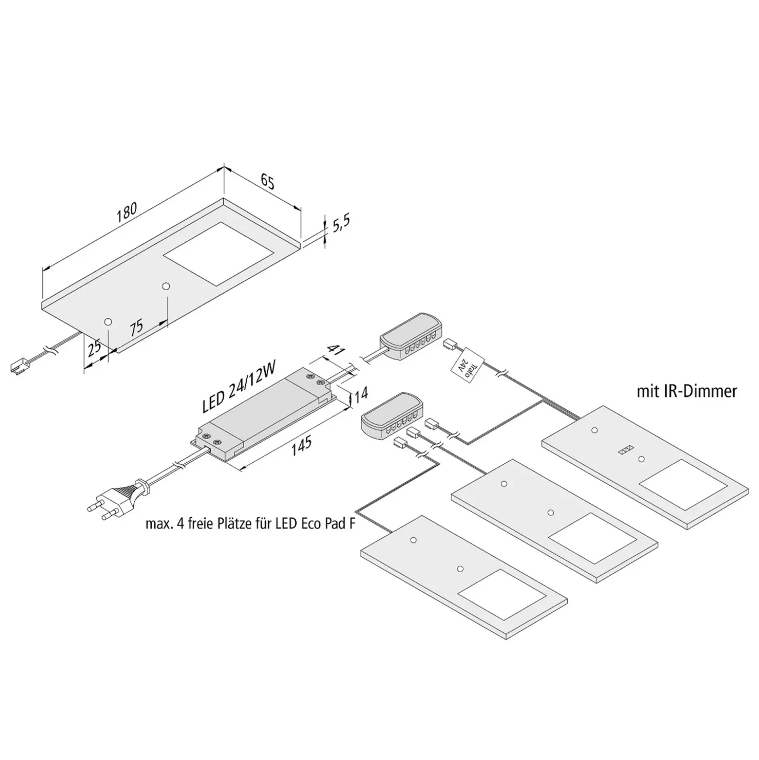 LED bajo mueble Eco-Pad F set x 3 3.000K aluminio