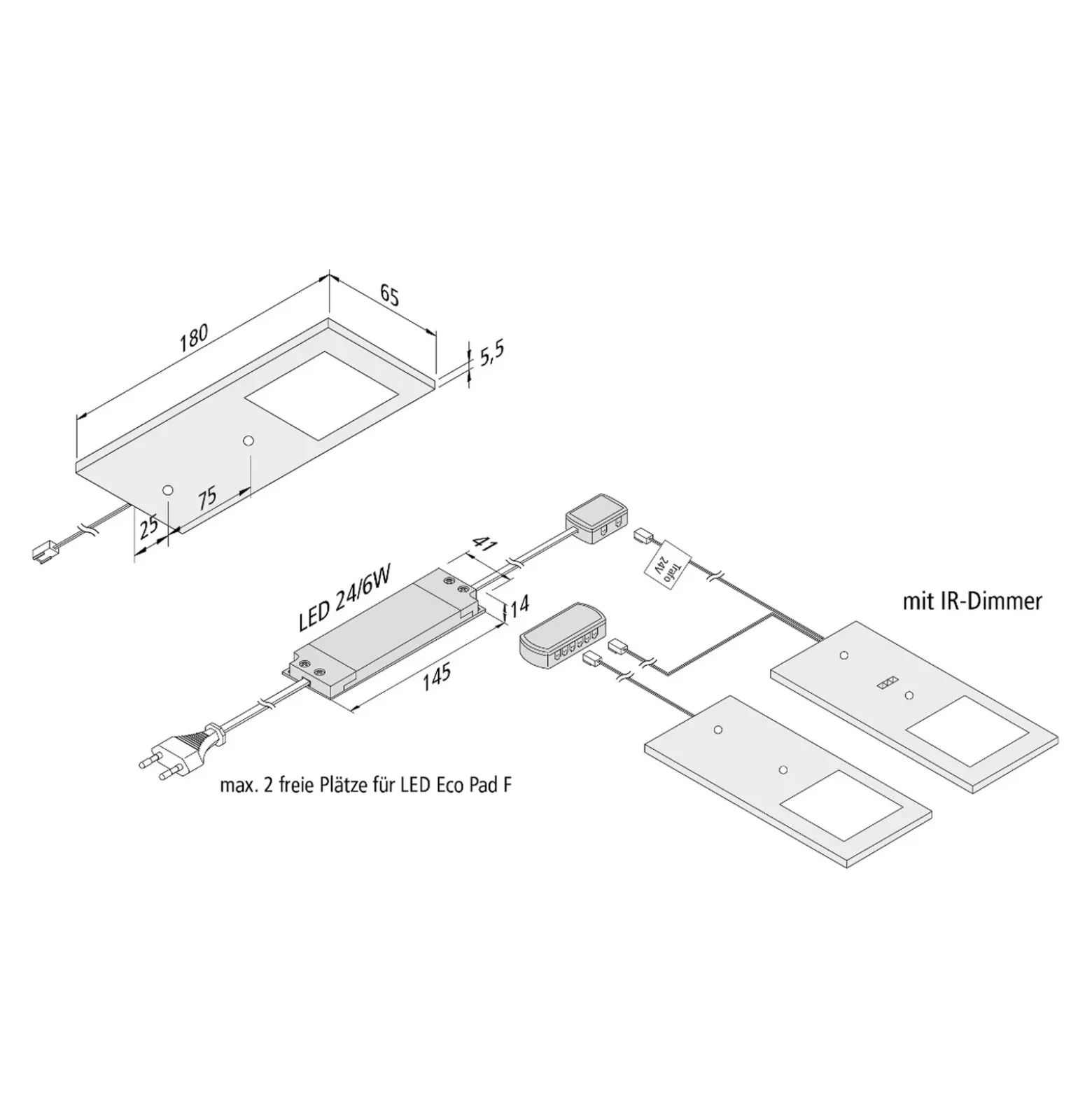 LED bajo mueble Eco-Pad F set x 2 4.000K negro