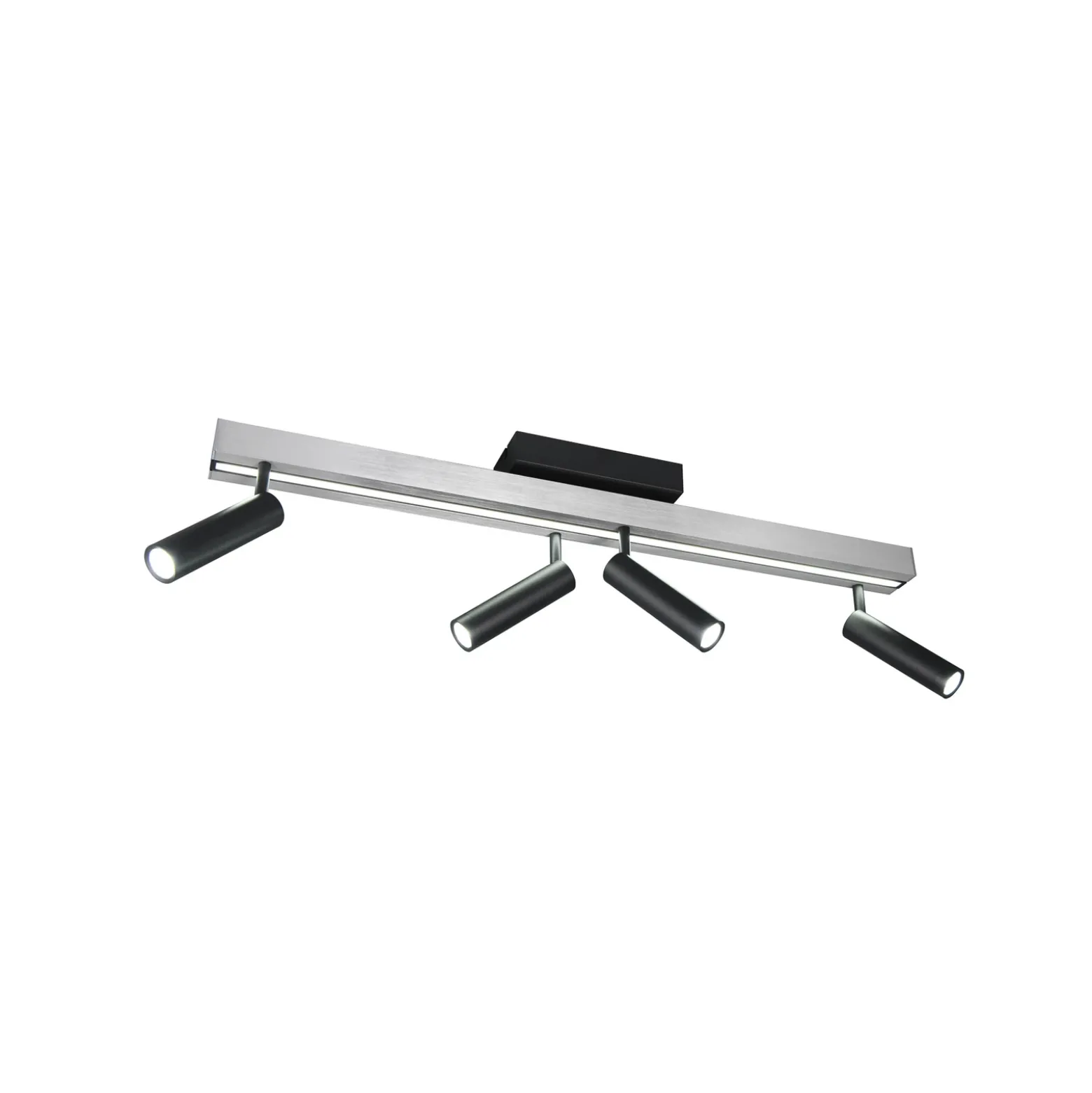 LED downlight Zeno, 4 focos, aluminio/negro cepillado, metal