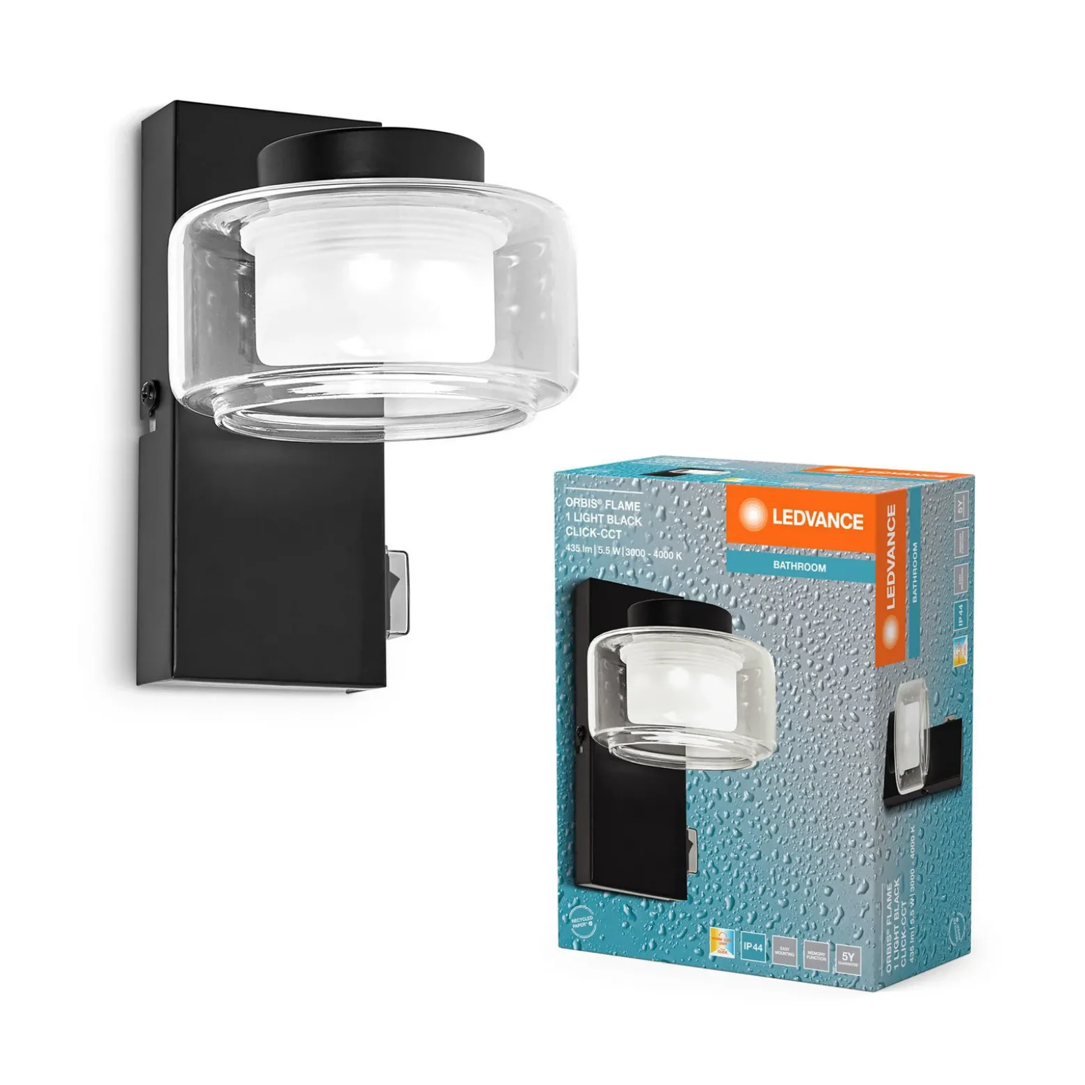 LEDVANCE Aplique de pared LED Orbis Flame, 1 luz, negro, IP44