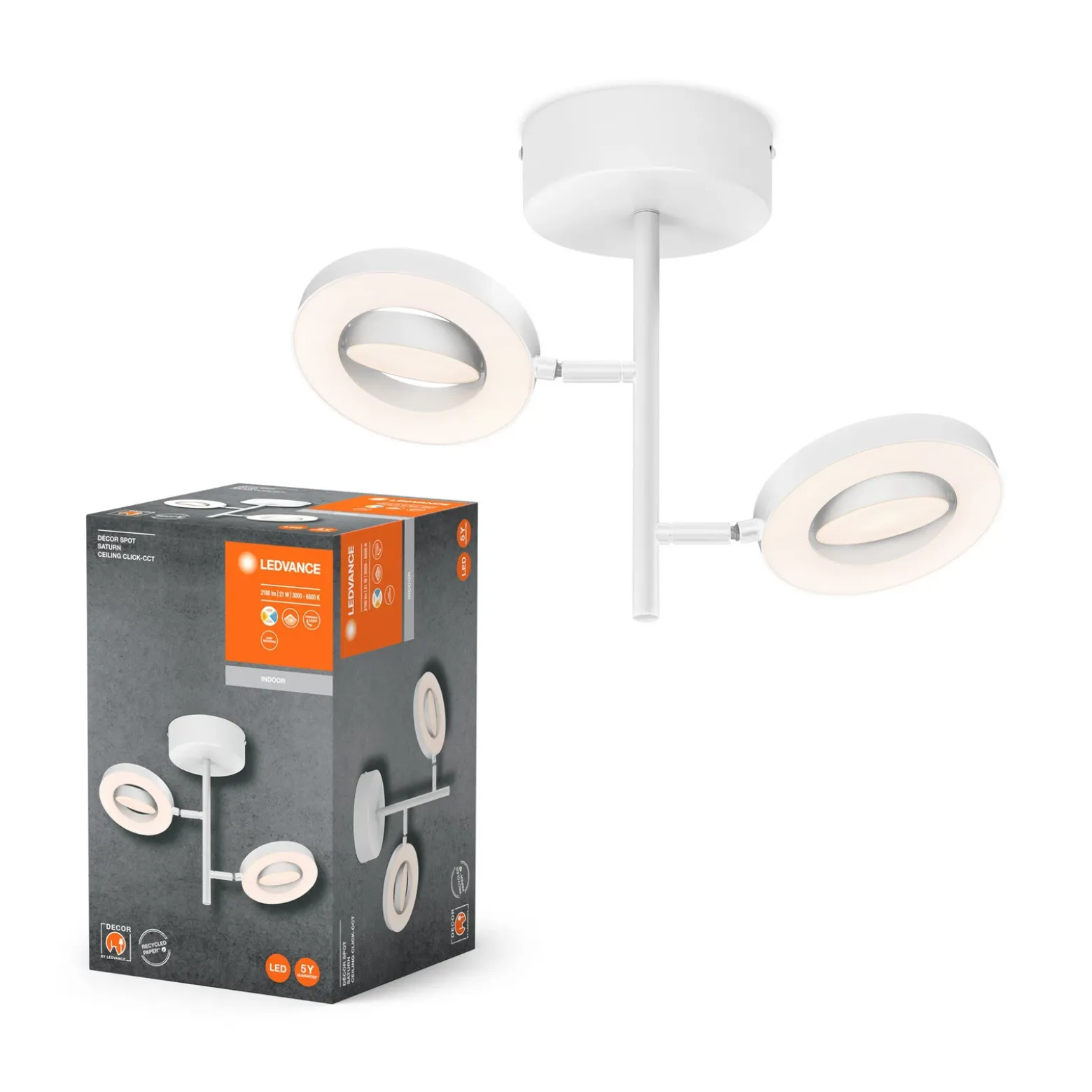 LEDVANCE LED downlight Saturn, 2 luces, CCT, alto, blanco