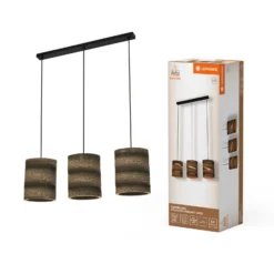 LEDVANCE Lámpara colgante cilíndrica, 3 luces, marrón, cartón ondulado