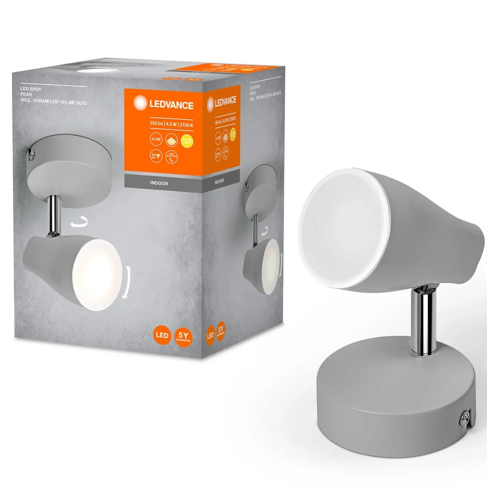 LEDVANCE Pear foco de superficie GU10 1 luz gris