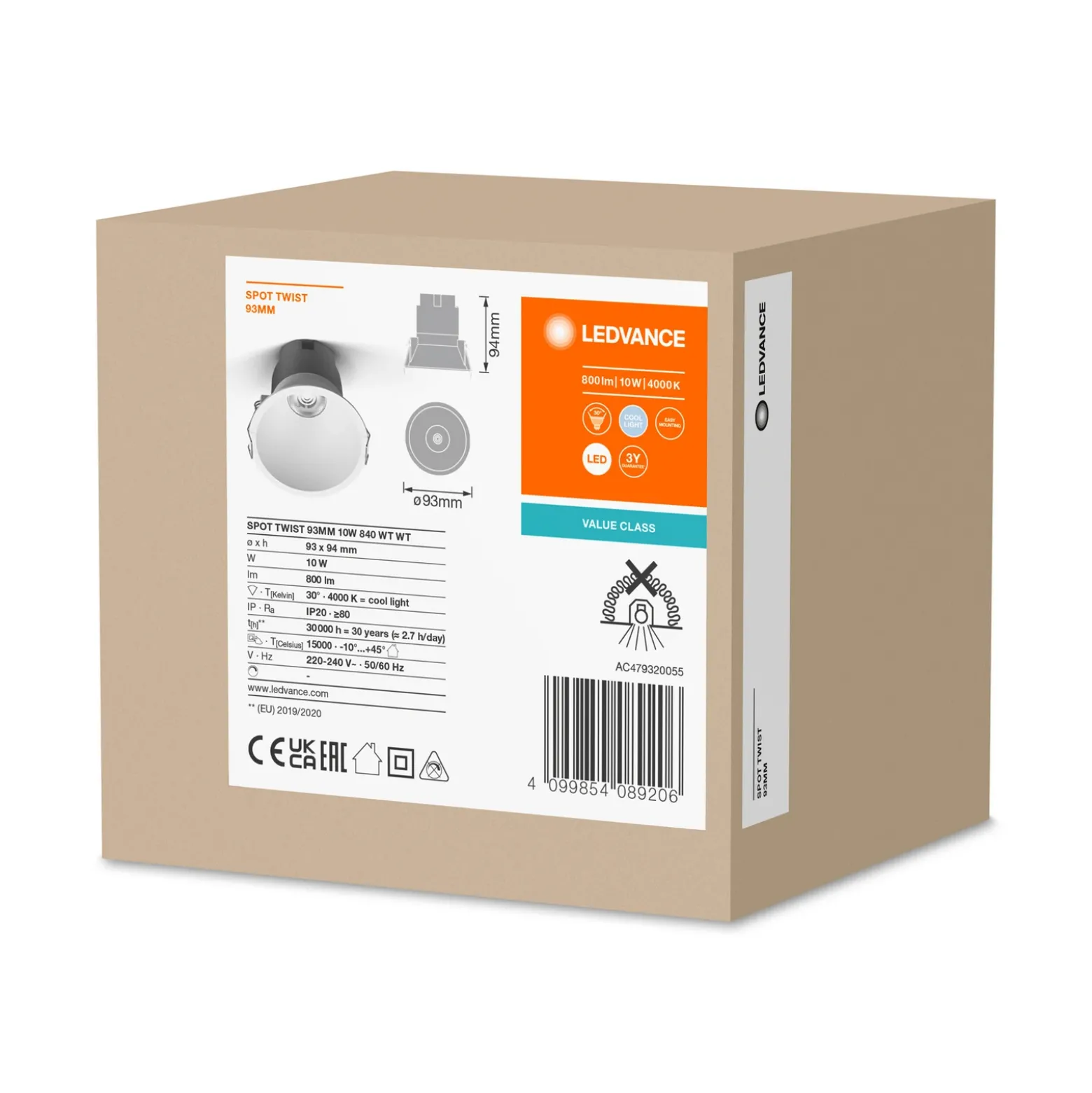 LEDVANCE Twist foco LED Ø9,3cm 840 blanco/blanco